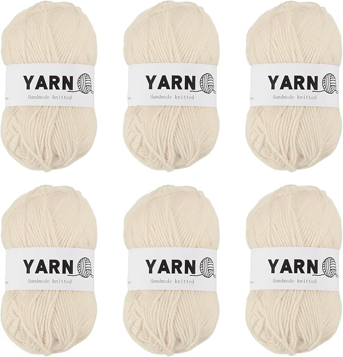 6Pcs Beige Acrylic Yarn 790 Yard 4 Ply Soft Crochet Yarns Sport Weight Yarn,[for DIY Crocheting Knitting Craft Blankets Hats]-300g