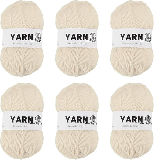 6Pcs Beige Acrylic Yarn 790 Yard 4 Ply Soft Crochet Yarns Sport Weight Yarn,[for DIY Crocheting Knitting Craft Blankets Hats]-300g