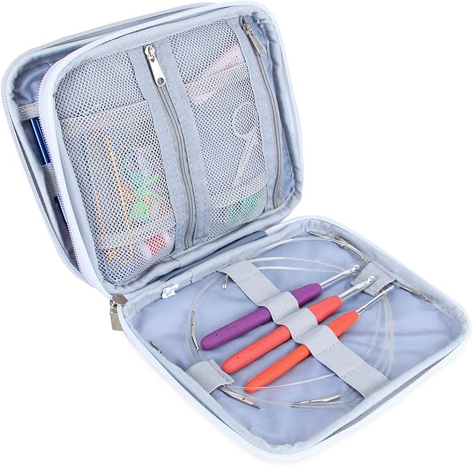 Teamoy Organizer Case for Interchangeable Circular Knitting Needles, Crochet Hooks and Knitting Accessories, Keep All in Place and Easy to Carry, Cats Pink (No Accessories Included)