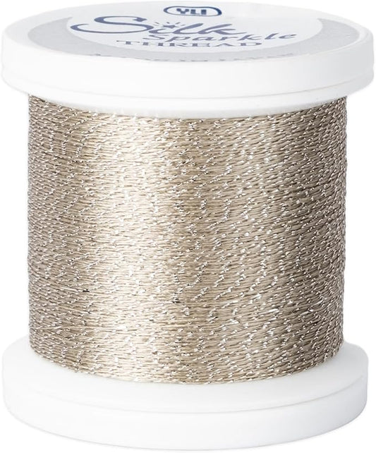 YLI Threads Silk Thread – 100 wt Fine Japanese Silk for Appliqué, EPP, and Quilting - Light Silver Sparkle