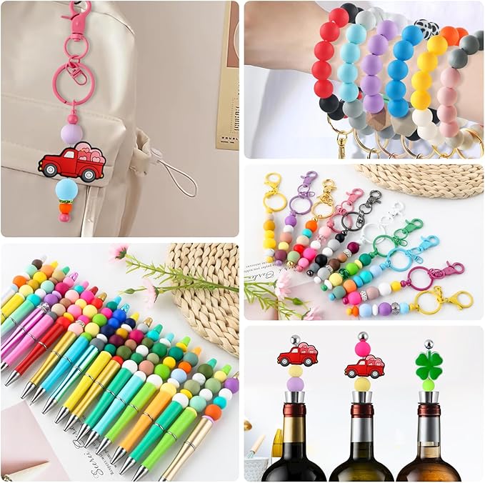 150Pcs 15mm Silicone Beads for Keychain Making Bracelet Necklace, Bulk Round Silicone Beads for Pens（Baby Blue）