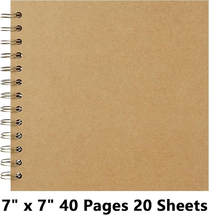 7X7 Inch DIY Scrapbook Photo Album, Kraft Blank Paper Scrap Book 40 Pages Memory Book for Wedding Family, Kraft Color