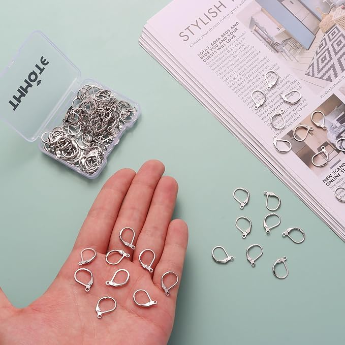 tmmate 100pcs silver filled leverback earring hooks, hypoallergenic french dangle ear wire findings for diy jewelry making (silver)