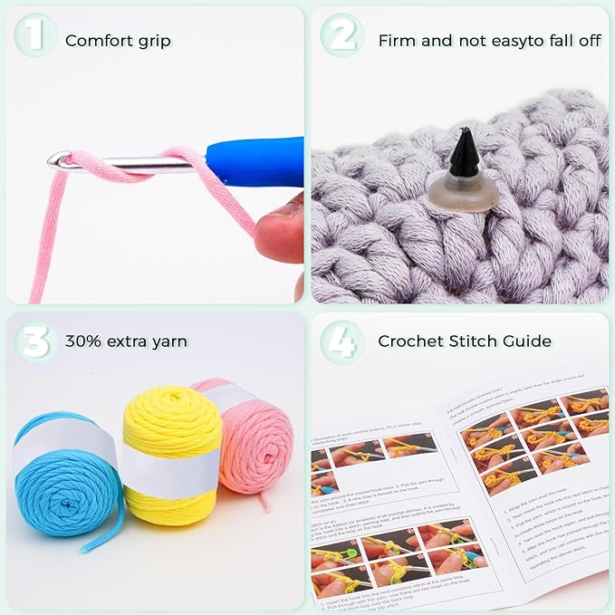 Crochet Kit for Beginners - Learn to Crochet 4 Adorable Cat Amigurumi with Step-by-Step Video Tutorial and Easy Peasy Yarn, Complete Starter Kit for Adults Kids, DIY Craft Gift for Birthday Christmas