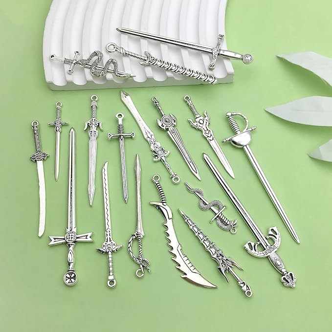 Sailanzi 40pcs antique silver sword bookmark set Pendant Jewelry Making DIY Keychain Earrings Pendant Various Design Charms for Jewelry Making Bracelets Necklace (SN791)