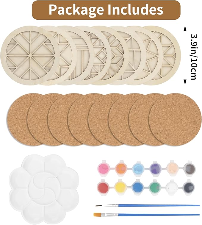 Temlum Wooden Coasters Painting Kit, Paint You Own Coaster Wooden Painting Craft Kit for Adults and Beginners Art Craft Supplies (Barn Quilt)