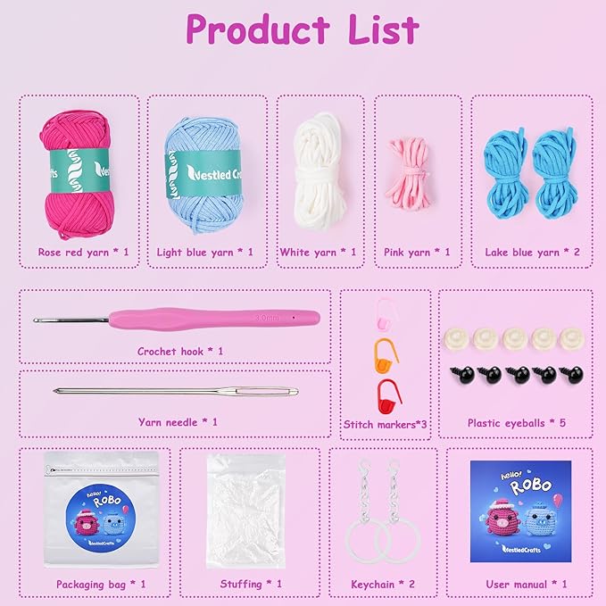 Vanttokeey Crochet Kit for Beginners, Animal Amigurumi Crochet Kits Included, Step-by-Step Video Tutorials, Beginner Crochet Kit for Adults and Kids, Crocheting Starter Set (Pig RoBo)