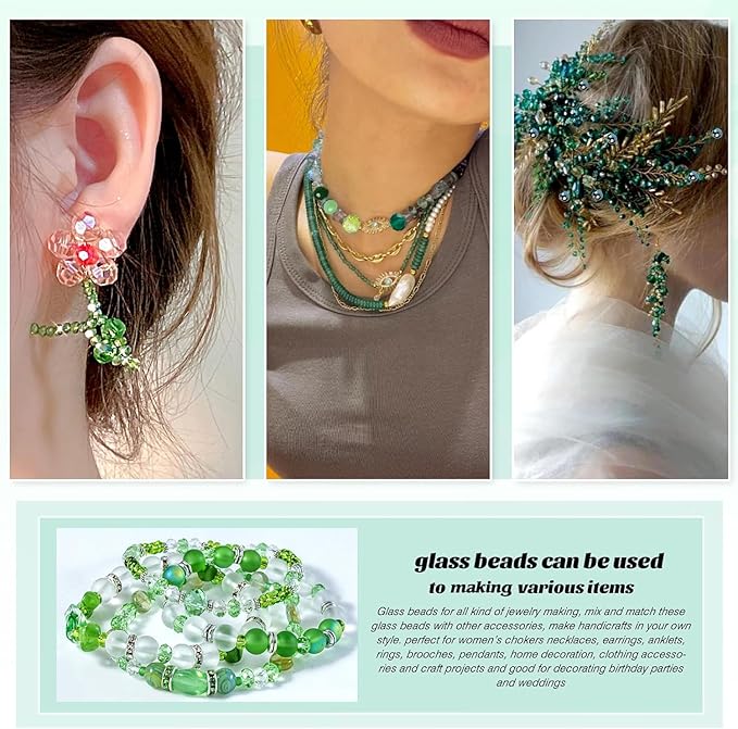 1000 Pcs Rondelle Faceted Glass Beads Crystal Glass Beads for Jewelry Making 4/6/8mm Faceted Briolette Rondelle Bead with Container for Earrings,Necklaces,DIY Beading Projects (Green)