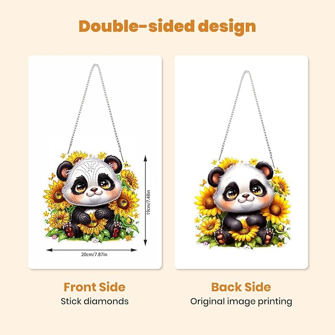 MXJSUA Panda Bear Diamond Art Hanging Kits for Adults Beginners, Crystal Diamond Suncatchers, Special Shape Diamond Painting Pendant Window Ornament Gifts for Home Garden Door Wall Decor