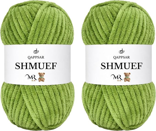 SHMUEF Chenille Yarn 2-Pack – Ultra Soft Velvet Yarn, Super Bulky Weight (5–6 mm), Yarn for Crochet, Amigurumi & Baby Blankets (Grass)