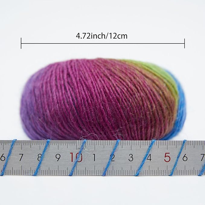 NICEEC 2 Skeins Rainbow Soft Yarn 100% Wool Gradient Multi Color Yarn for Crocheting Knit Total Length 180m×2(196yds×2,50g×2)-9#