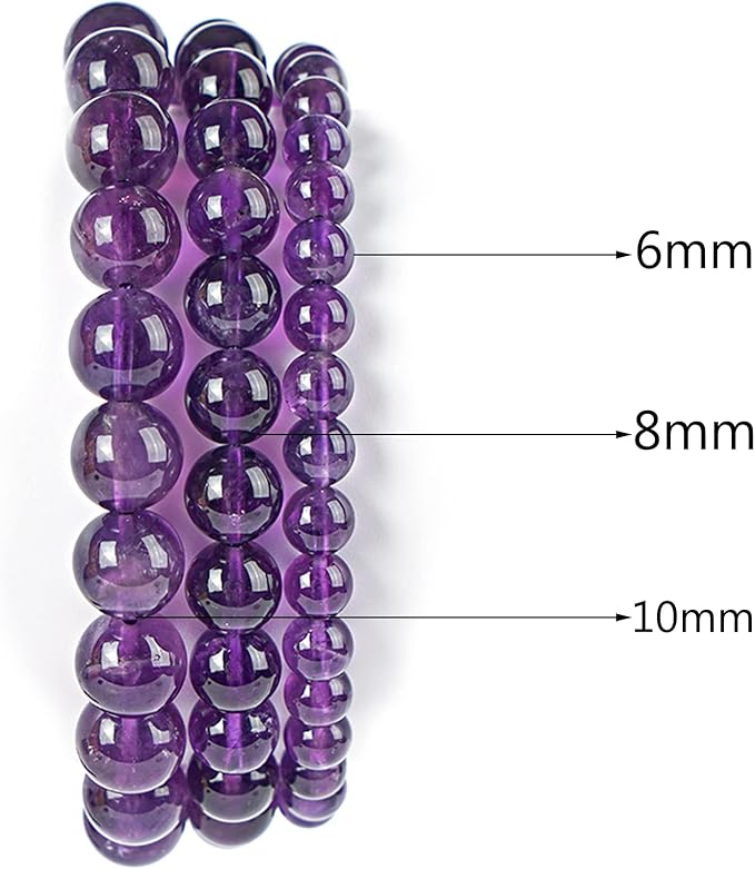 10mm Natural Uruguay Amethyst Round Bead - 35PCS Bulk Gemstone Beads for Jewelry Making, DIY Bracelets, Necklaces - Includes Crystal Stretch Cord - Stone Beads for Crafting Gifts