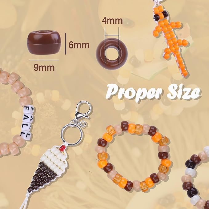 megoogo 1000pcs pony beads bulk for friendship bracelets brown orange maillard fall beads hair beads for braids crafts making fall thanksgiving day party decoration supplies