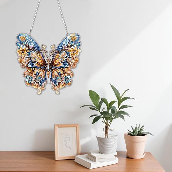 NAIMOER DIY Hanging Diamond Art Kits for Adults, Butterfly Diamond Painting Kits, Special Shaped Rhinestone, Acrylic 5D Gem Art Craft Window Pendants Home Garden Wall Hanging Ornament Kits