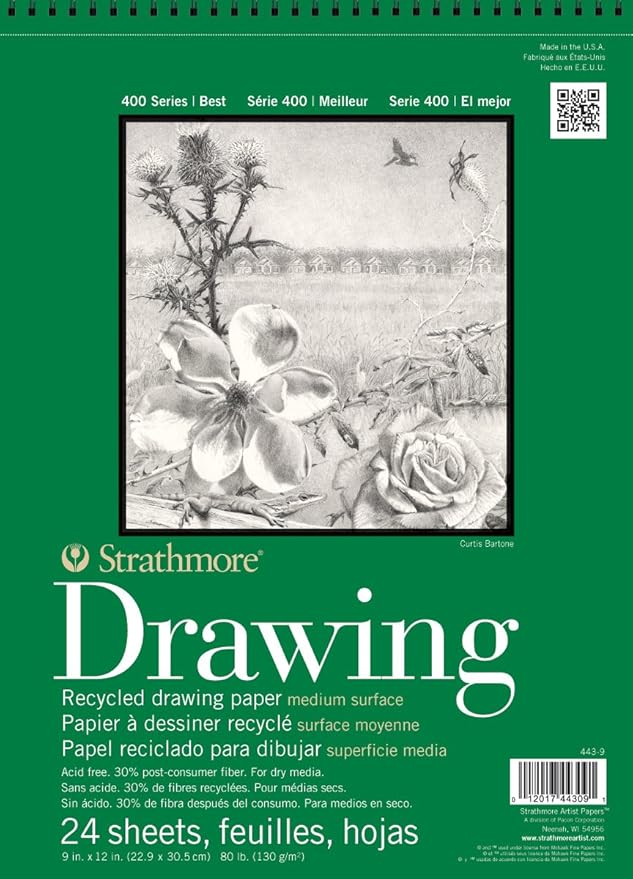 Strathmore 400 Series Recycled Drawing Pad, Medium Surface, 14"x17" Wire Bound, 24 Sheets