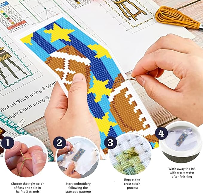 ORIGACH 6 Set Rugby Cross Stitch Bookmark Kit for Beginner with Backing Felt Floss Instructions DIY Stamped Embroidery Bookmark Kit for Adults, Book Lovers