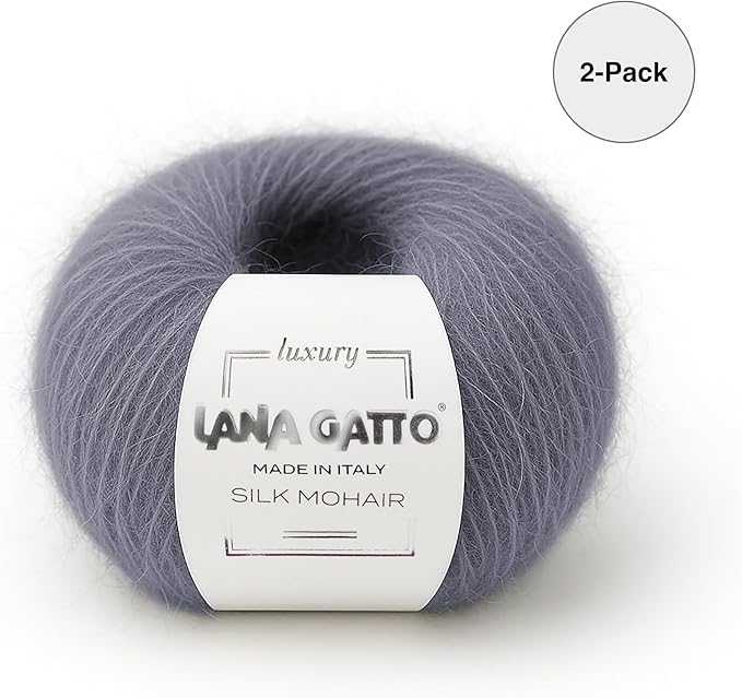 Silk Mohair Yarn for Knitting – Lace Weight Mohair Yarn with Silk, Made in Italy – Gray-30480, 2 Skeins
