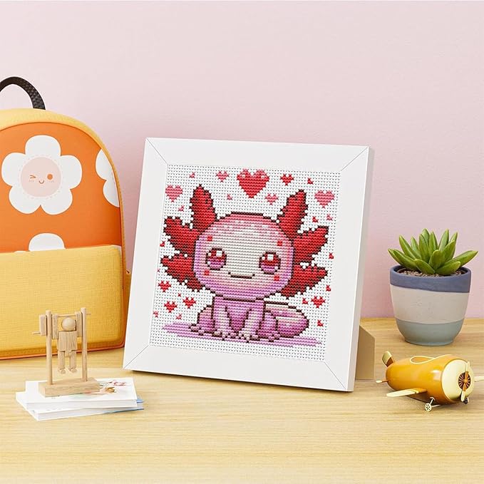VIGEGU Cross Stitch Kits for Beginners,Salamander Stamped Cross Stitch for Adults with Framed,Crafts for Girls 8-12 Embroidery Kit Partial 11CT Cross-Stitch Arts and Crafts for Adults 6.7x6.7inch