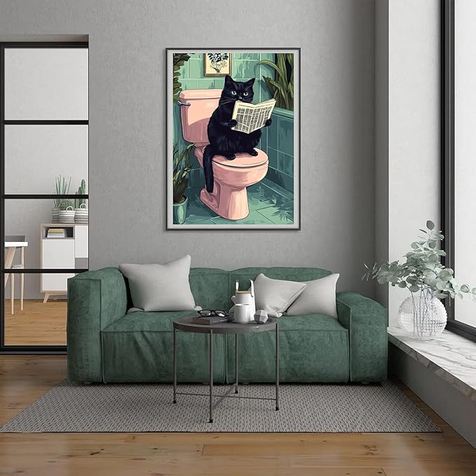 ARPADAMO Diamond Art Kits for Adults,5D Black Cat Diamond Painting DIY Animal Diamond Art Diamond Painting Kits for Adult,Round Full Drill Diamonds, Diamond Art Kits for Home Decor-12x16inch