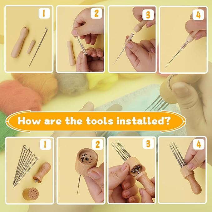 SOCNITC 20 Colors Needle Felting Kits for Beginners, Needle Supplies Kits with Tools,Wool Roving Set, Needle Felting Tools Kit with Needles, Felting Pad for DIY Handcrafts Decoration