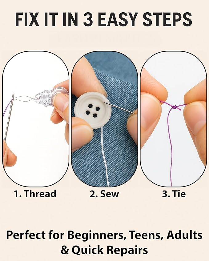 Easy to Use Navy Blue Sewing Kit for Adults and Kids - Needle and Thread Kit with Sewing Supplies and Accessories for Fixing Buttons & Small Repairs, Basic Travel Mending Set for Beginners