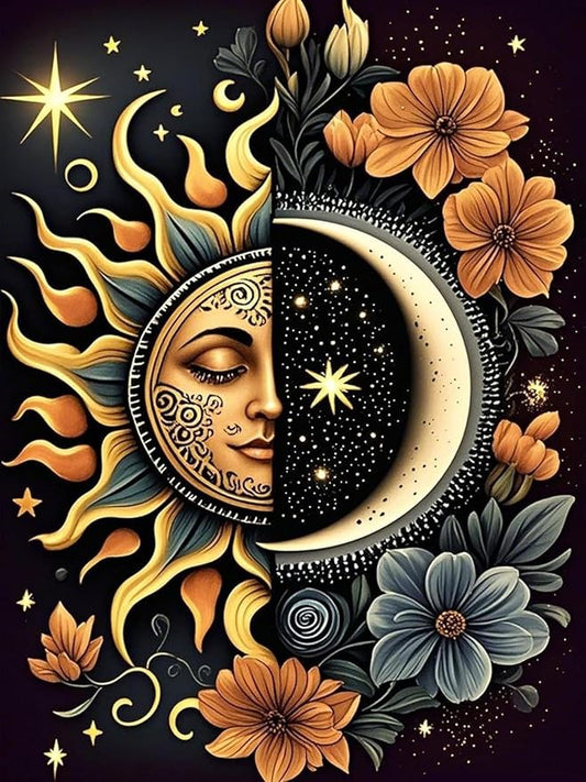 mybisymqq stamping cross stitch kit sun and moon, round counting cross stitch kit for adult beginners, full line diy cross stitch stitching kit for home decor cross stitch patterns 11.8x15.7inches