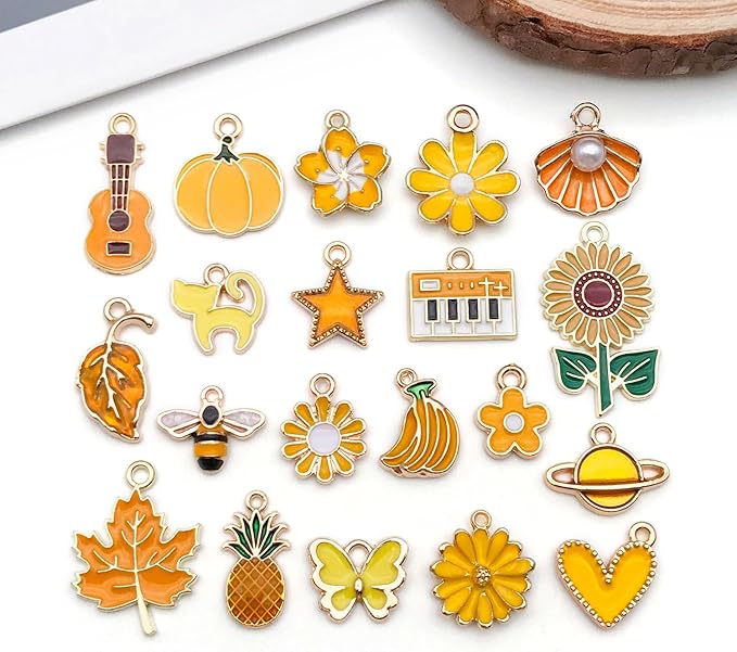 WOCRAFT 40pcs 20 pairs Assorted Enamel Bracelet Charms for Jewelry Making DIY Necklace Bracelet Earrings Keychain Crafting Charms Kit Crafts (Yellow-SN990)