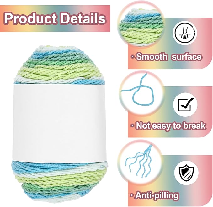 MECCANIXITY Cotton Acrylic Yarn for Crocheting, 422 Yard 5 Ply Soft Gradient Yarn Acrylic 45% Cotton 55% Used for DIY Knitting Blankets Scarves(2 Packx100g,Green,Blue,Yellow)