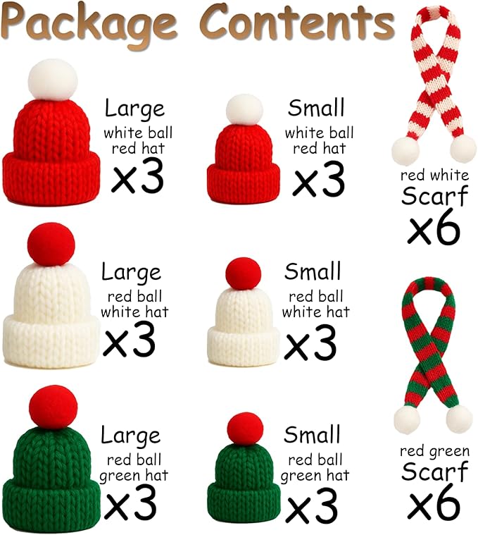 30 Pcs Mini Christmas Hats and Scarf Set – Small Santa Hats for Crafts, Mini Santa Hats for Dolls, Mini Snowman Hats & Finger Scarves, Tiny Christmas Hats for Mini Trees, DIY Christmas Decorations Kit