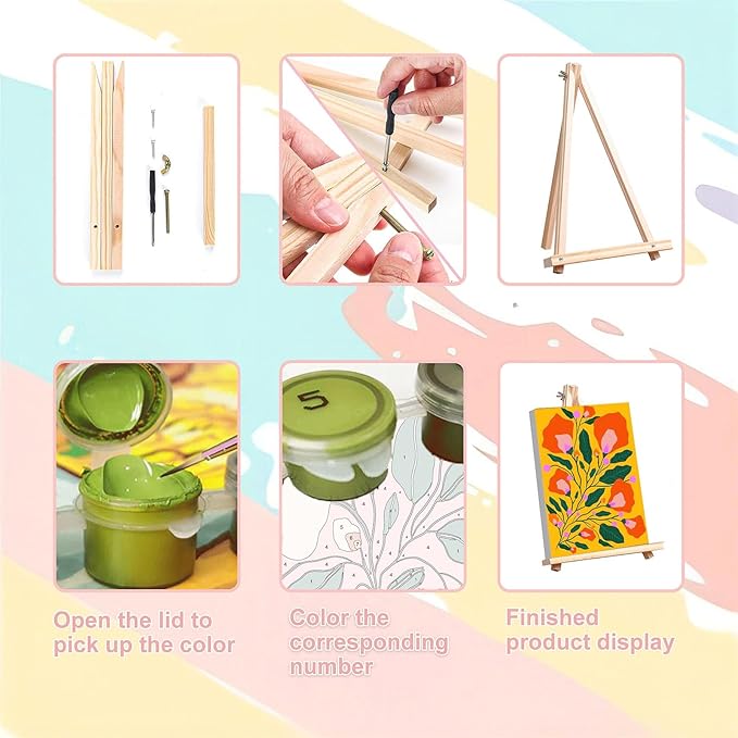 4 Pack Paint by Numbers for Adults with Framed Canvas - with Wooden Easel, Easy Flower Paint by Number for Beginners, Flowers Acrylic Oil Painting on Canvas with Brushes for Home Wall Decor 8x12 inch