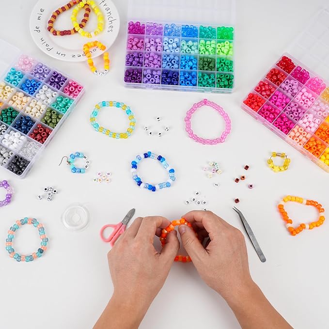 QUEFE 72 Colors 3000pcs Pony Beads Bracelet Making Kit for Girls - Rainbow Kandi Friendship Kit With Letter Beads for Necklace Making - Craft Gifts Set