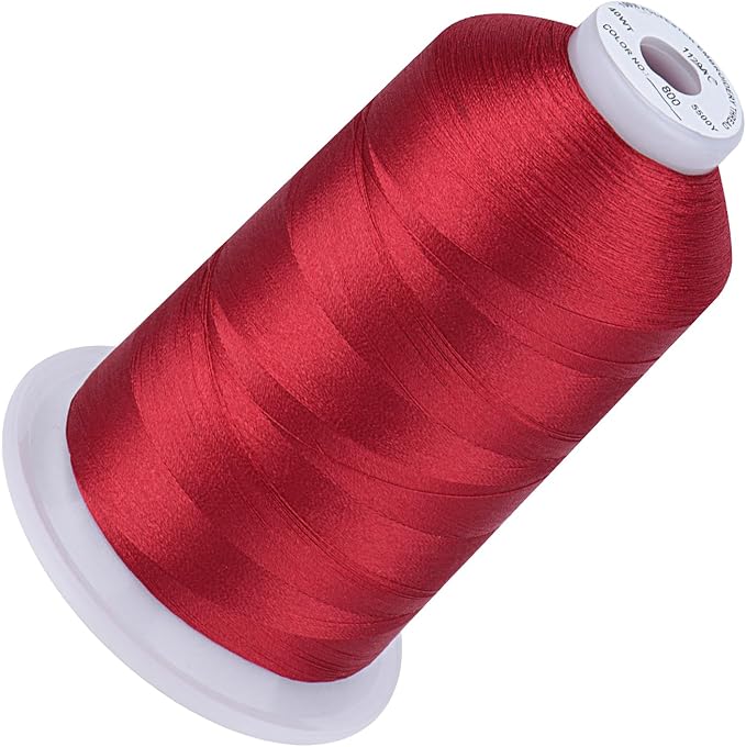 Simthread 5500Yds Embroidery Thread, 5000M High-Yardage 40WT 100% Polyester Thread – 170+ Vivid Colors, High-Speed Rated – Compatible with Brother, Singer, Janome & More - Red 800