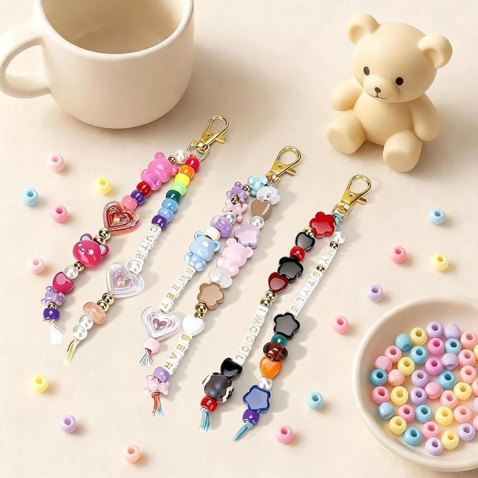 EcoUtens Beaded Keychain Making Kit – 340PCS DIY Keychain Making Kit with Alphabet Beads & Charm Set, Bag Charms, Phone Straps & Accessories, Gift-Ready Craft Supplies, Personalized Keychain Kit