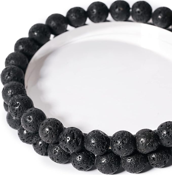 8mm Black Lava Round Bead - 45PCS Bulk Gemstone Beads for Jewelry Making, DIY Bracelets, Necklaces - Includes Crystal Stretch Cord - Stone Beads for Crafting Gifts