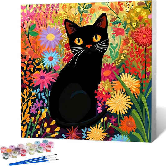 Okarina Framed Paint by Numbers Kit for Adults Beginner Cat, Adult Paint by Number Kits on Canvas Framed, DIY Acrylic Oil Painting by Numbers with Frame, Flower for Home Decor Gift 10 X 10 Inch