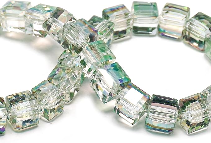 8mm Sparkle Cube Crystal Beads for Jewelry Making - Faceted Spacer Beads for Bracelets(94-100pcs, Spring Green)