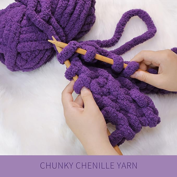 Purple Chunky Chenille Yarn for Crocheting Bulky Thick Fluffy Yarn for Knitting,Super Bulky Hand Blanket, Soft Plush Yarn Crochet Carpet/Scarf/Cushion/ 8 Jumbo Pack(63.76oz/197.68yd