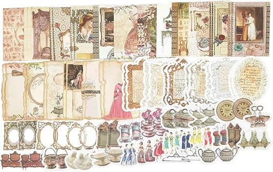100PCS Vintage Journaling Scrapbooking Supplies Ephemera Pack for Junk Journal Planners Decoupage Paper Scrapbook Stickers Aesthetic Cottagecore Collage Craft Album (Romance)