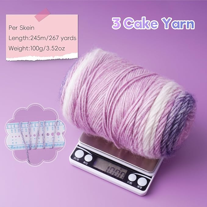 Cake Yarn for Crocheting,Colorful Crochet Yarn 3x100g 60% Cotton 30% Acrylic 10% Wool,Soft Fluffy Gradient Ombré Cotton Yarn for Crocheting Sweater,Blanket,Glove