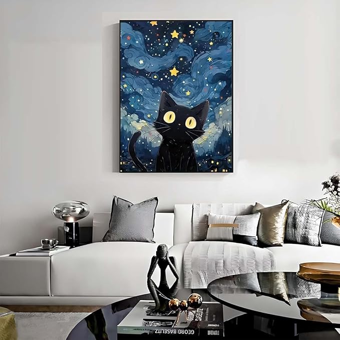 GEMFAMILY Black Cat Diamond Painting Kits for Adults, 5D Full Drill Diamond Art Kits for Beginner, DIY Paint with Diamonds Gem Art for Home Wall Decor 12 X 16inch