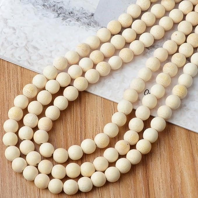 8mm Massive Beads Natural Wooden Round Loose Beads Jewelry Making with Thread 200 PCS(Golden Bamboo, 8mm)