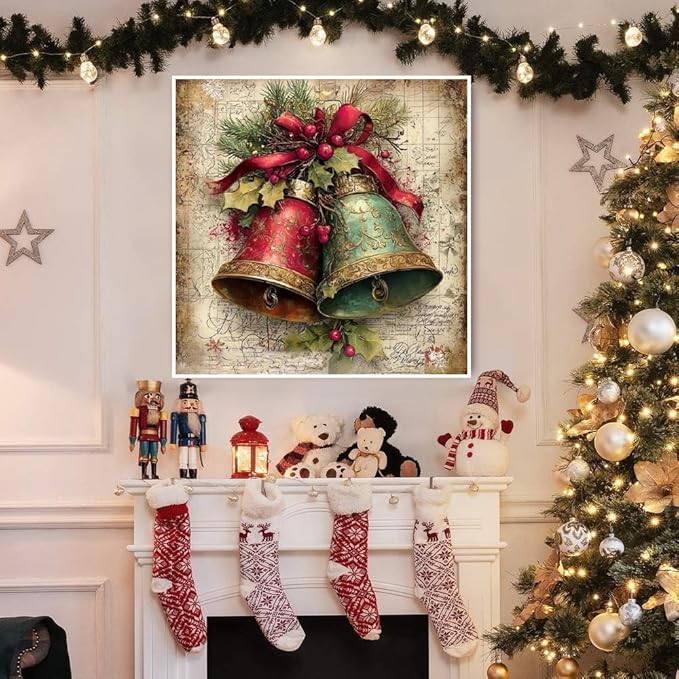 Christmas Bell Stamped Cross Stitch Kits for Adults - Embroidery Kits for Beginners Adults,11 CT Patterns Dimensions Counted Cross Stitch Kits for Adults Arts Craft 14x14 inch