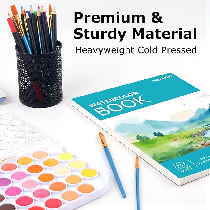 Hapikalor 2-Pack 9"x12"Watercolor Paper Pad, Teacher Classroom Must Have, Art Watercolor Paper, Arts & Crafts, Watercolor Pad for Finger Paint, Watercolor Pens, Teal