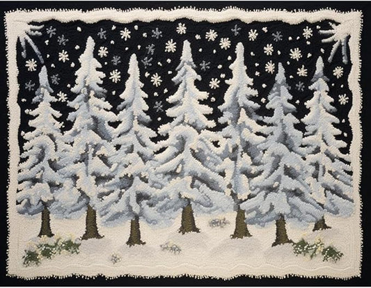 White Snow Christmas Pine Tree Latch Hook Rectangle Rug Kits for Adults Needle Crochet Yarn Kits Embroidery Carpet Hook and Latch Kit Floor Mat Tapestry Christmas Home Decoration 52x38cm(9)