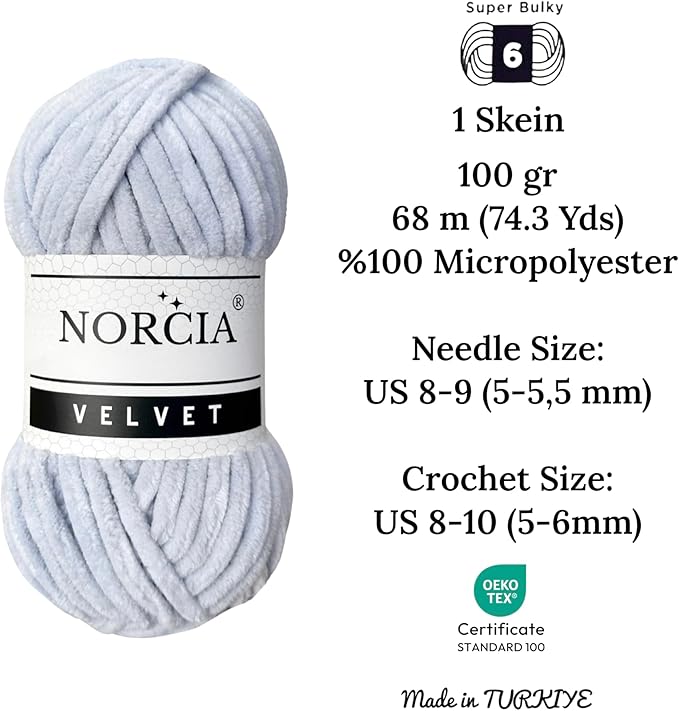 Soft Velvet Yarn Chenille Yarn for Crocheting Baby Blanket Yarn for Knitting Amigurumi Yarn Fancy Yarn for Crochet Weaving Craft (Moon Shade Grey, 3 Skeins)