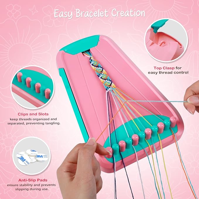 bracelet making kit for girls - friendship bracelet kit - christmas gifts for ages 6 7 8 9 10 11 12 year old girl birthday gifts, arts and crafts for kids ages 8-12 teen string bracelets maker pink