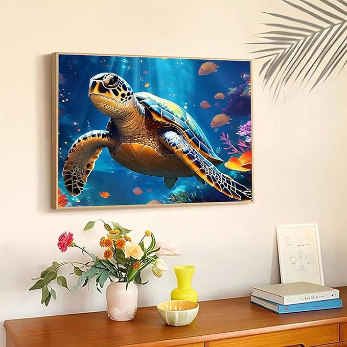 Reivworl Sea Turtles Diamond Art Kits for Adults, Turtles Diamond Painting Kits, Gem Art Kit for Gifts and Home Interior Decor 12x16 Inch