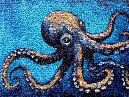Octopus Latch Hook Kits Rug DIY Cushion Tapestry Making Crochet Hook Mat Making Kits Color Preprinted Pattern Canvas DIY Carpet Needlework Crochet Kits 52x38cm (cll-154)