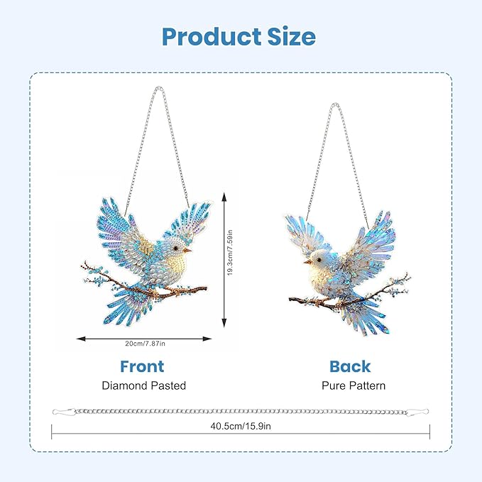 EOBROMD Diamond Hanging Art Kits for Adults, Bird Diamond Art Painting Suncatcher, DIY Special Shaped Rhinestone Kits for Adults, Window Pendants Garden Wall Hanging Ornament