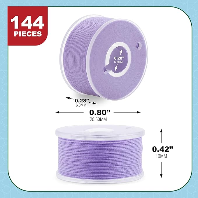 Mandala Crafts 144 Lavender SA156 Prewound Bobbins for Singer Sewing Machine -15J SA156 Prefilled Bobbin Thread for Brother Sewing Machine and Embroidery
